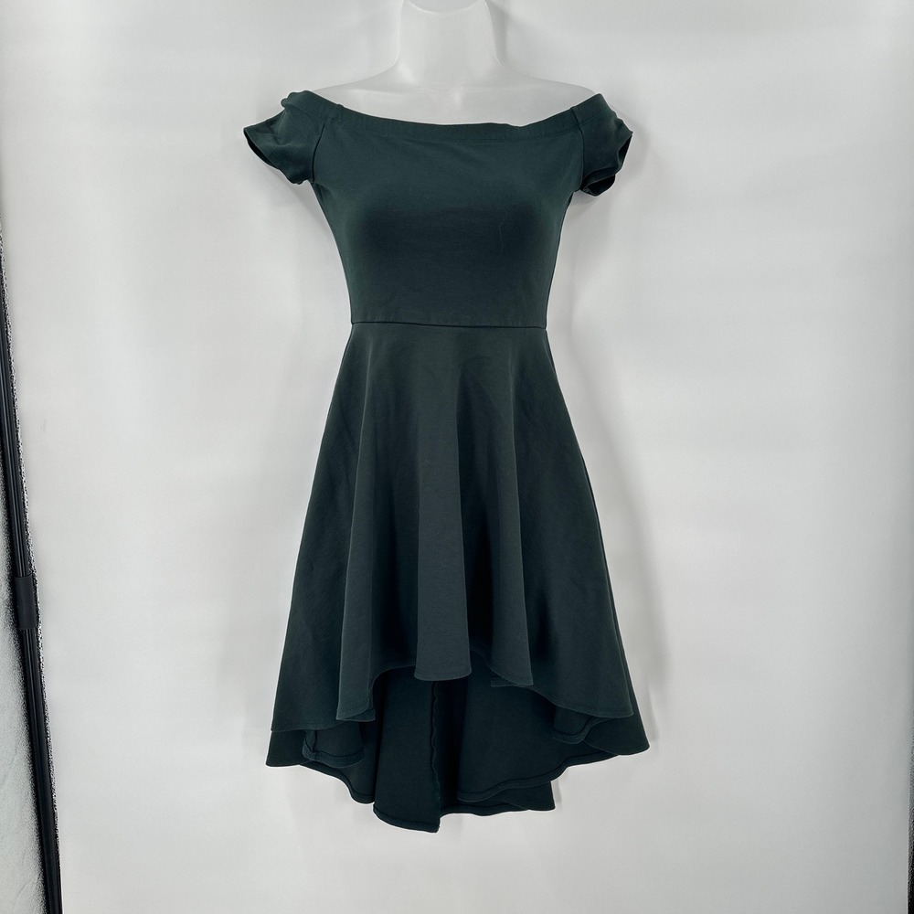 Windsor Dress Small Dark Green Off Shoulder‎ High Low Fit Flare Dress Party